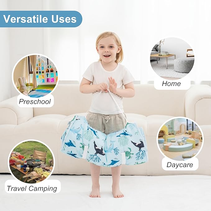 Viviland Toddler Nap Mat, Rolled Sleeping Mats with Pillow and Minky Dot Blanket for Girls Boys, Kids Slumber Bags/Nap Mat for Preschool, Daycare, Kindergarten, Travel Camping - Blue Ocean Whales