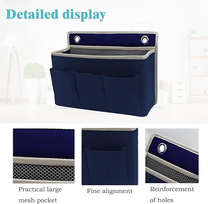 Someteth Wall Hanging Organizer Bag/Hanging Baskets with Large Mesh Compartment & 3 Pockets，Over the Door Hanging Organizer Space Saving Storage for Bedroom,RV Camper, Closet (Navy Blue -1 Pack)