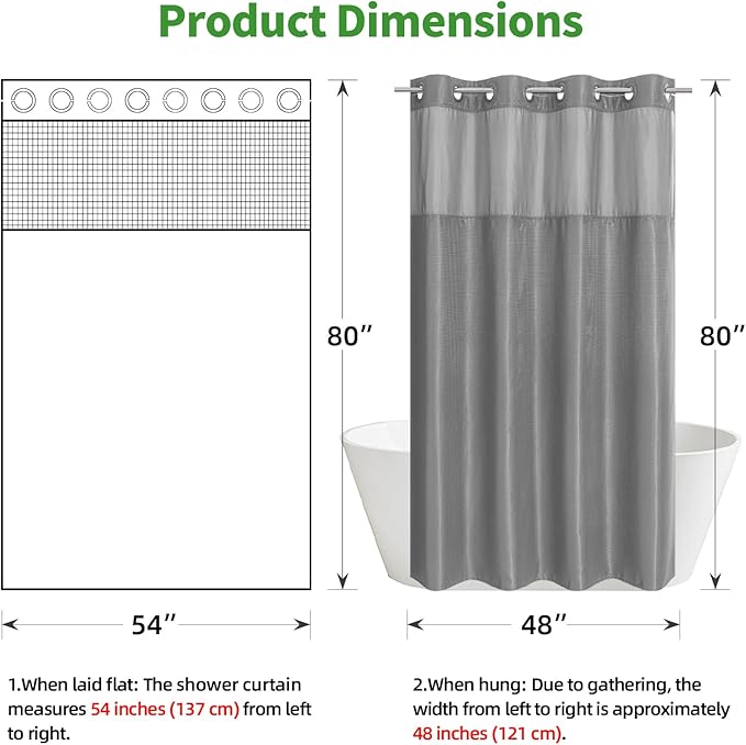 eachope Stall No Hook Shower Curtain with Snap-in Fabric Liner Set,Waffle Weave Shower Curtains for Bathroom,Hotel Luxury Decor Bathroom Curtain Set,Waterproof & Washable,Grey,54Wx80H