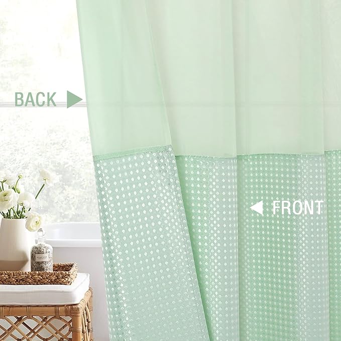 Gibelle Waffle Weave Shower Curtain with Mesh Top Window and Hooks Set, Spa Like Hotel Style Fabric Shower Curtain for Bathroom, Mint Green, 72x72