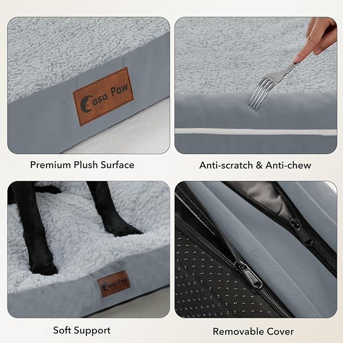 Casa Paw Orthopedic Dog Beds for Extra Large Dogs, Waterproof Egg Crate Foam XL Dog Bed with Sides 48x30Inch, Big Dogs Couch Beds with Removable Washable Cover and Nonskid Bottom, Grey