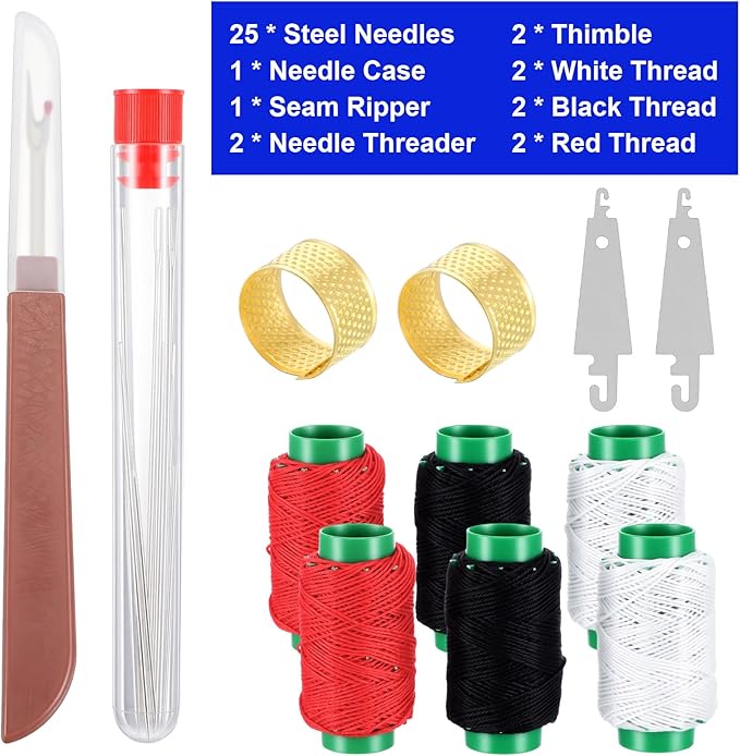 YBEATY 37PCS Sewing Tool Set Big Eye Stainless Steel Hand Sewing Needles Kit Portable Threader Punch Needle Kit Repair Tools for Beginners Daily Use DIY Handcraft