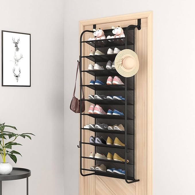 MUOU 10 Tier Shoe rack Hanging Shoe Storage the door shoe rack for Closet Pantry Over The Door Shoe Organizer Wall Floating Shelves (Black, 10 Tier)