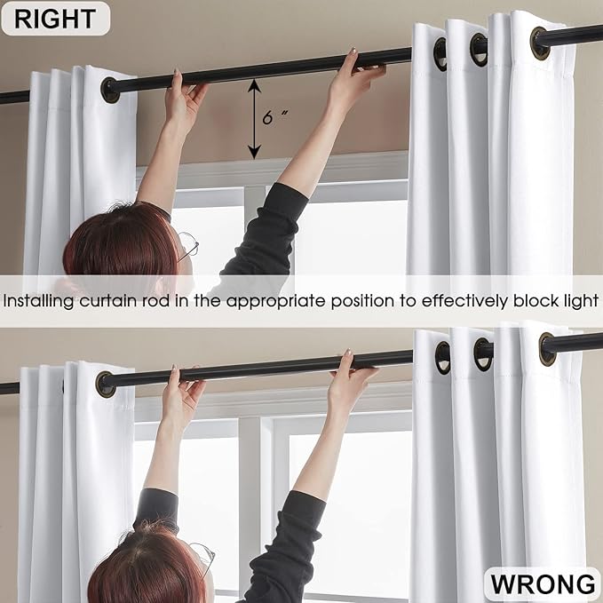 100% Blackout Curtain Panels, 92 inches 2 Panel Sets, Heat and Full Light Blocking Drapes with Grommets for Bedroom, Thermal Insulated Window Treatment Drapes for Nursery (Greyish White, 52Wx92L)