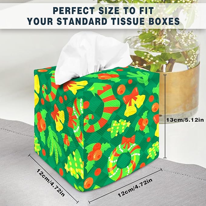 Tissue Box Cover Square Decorative Tissue Box Holder Cute Funny Cube Tissue Case Cover-Xmas Decor Green Tissue Box Cover