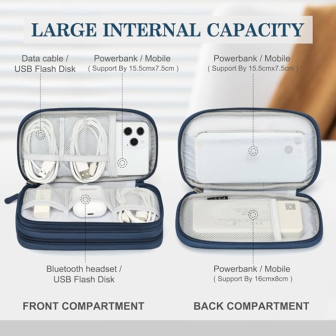 FYY Electronic Organizer, Travel Cable Organizer Bag Pouch Accessories Carry Case Portable Waterproof Double Layers All-in-One Storage for Cable, Cord, Charger, Phone, Earphone Navy