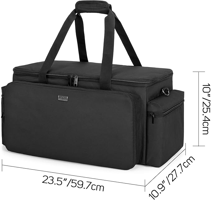 LoDrid Cable File Gig Bag with Detachable Padded Bottom & Dividers, DJ Wire Bag for 14” Laptop, Sound Equipment, DJ Gear, Musician Accessories, Black, Bag Only