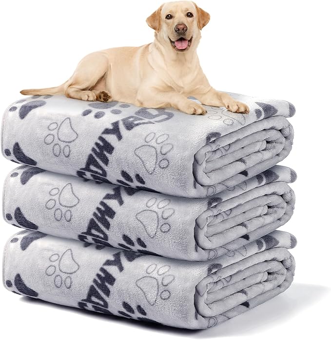 Gowyeg Soft Dog Blankets for Large Dogs & Cat Flannel Blanket Washable, 1 Pack 3 Premium Pet Mat Throw Cover for Kennel Crate Bed, Cute Paw Pattern,Gifts Puppy Essentials,41x31 inch,Grey
