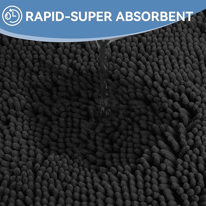 Bcoimo 24"×17" Absorbent Bath Mat, Non-Slip with Backing Chenille Bath Rug and Machine Washable Bathroom Mat Quick-Dry Design. Ideal for Bathroom and Tub Areas