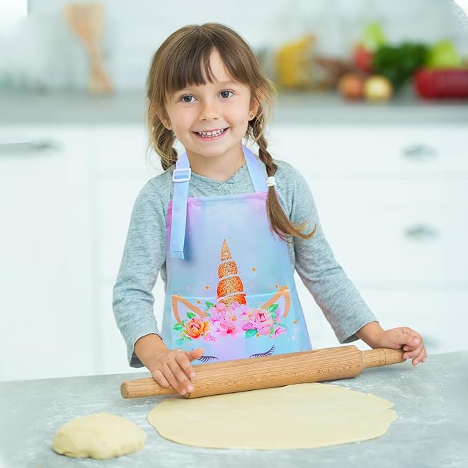 Sylfairy Aprons for Kids Girls Rainbow Unicorn Apron Children Kitchen Chef Aprons Smock (Unicorn B, Medium,6-12Years)