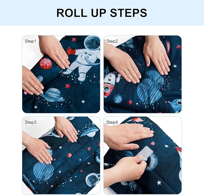 david's kids Toddler Nap Mat Set with Removable Pillow, Ultra Soft Slumber Bags for Boys，Perfect for Preschool, Daycare, Kids Sleeping Bags with Rollup Design, 50"x20", Space