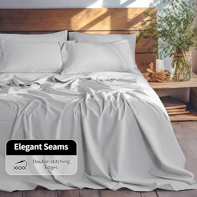 LBRO2M 100% Linen Sheet Set California King Size, Bed Sheets 6 Piece Sets,Solid Color Natural Flax Bed Sheets Soft Breathable Bedding,16" Deep Pocket,All Season (Cal King, Grey)