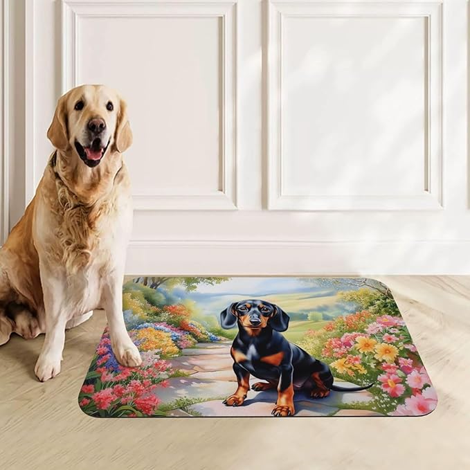 Dachshund Dog Food Mat for Floors Waterproof,Quick Dry Anti-Slip Dog Bowl Mats for Food and Water,Pet Feeding Mats,Pet Placemat for Messy Drinkers to Protect Floors,Pets Supplies 17.72×11.81in
