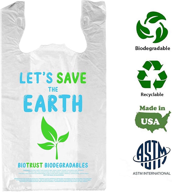 Biodegradable Thank You Bags | 1000 Count - Bulk | Extra Thick, Strong, Recyclable, & Reusable | 100% Biodegradable Shopping Bags, Grocery/Restaurant/Supermarket | 12" x 6.5" x 22" | Made in USA