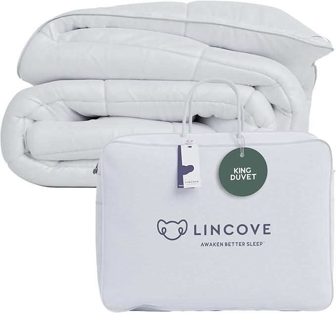 Lincove Canadian Down Comforter – All-Season Warmth Duvet Insert – Corner Loops in Each Corner, 600 Thread Count - 100% Cotton Sateen Shell, King