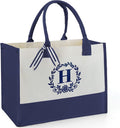 BeeGreen Embroidery Monogram Initial Tote Bag for Women Teacher Mom Friend Personalized Gift for Birthday Beach Wedding Work