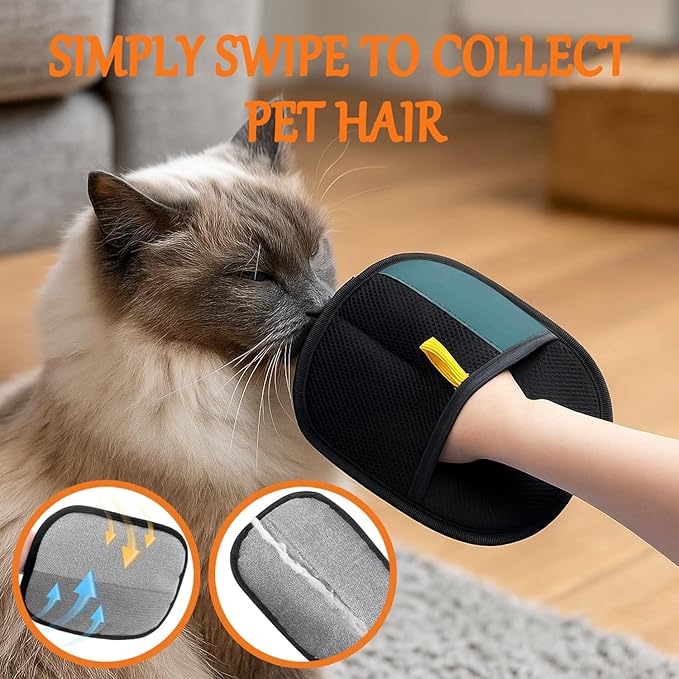 Pet Hair Remover Glove, 2 Pack Grooming Mitt for Cats & Dogs, Easy Clean De-Shedding Tool, Gentle Massage, Reusable Mesh (Cyan, Large)