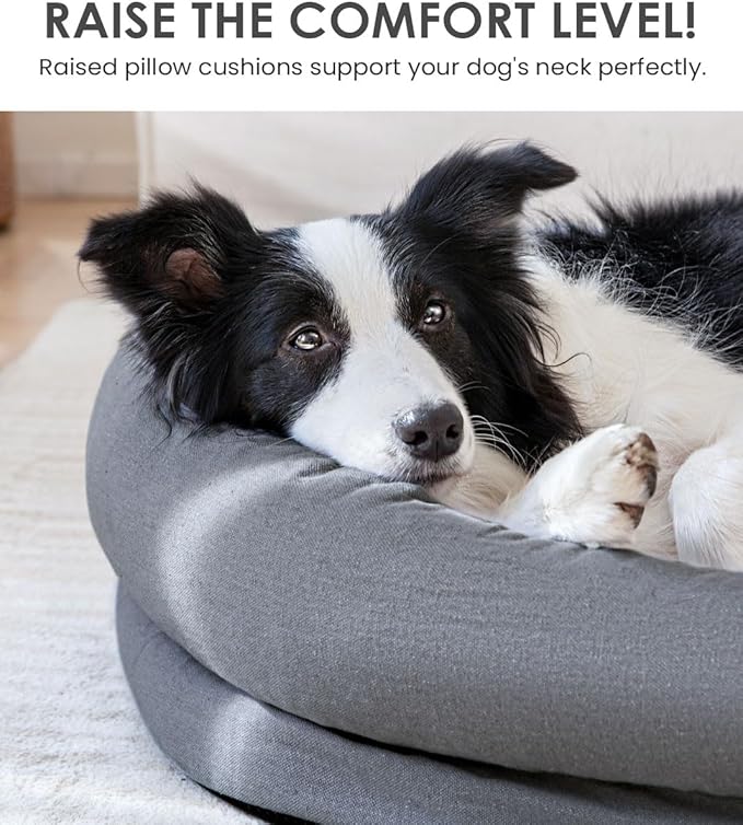 bilypaws Orthopedic Dog Bed for Small Medium Size Dogs, Pet Sofa Bed with Egg Crate Foam, 4-Sided Bolster, Reversible Mattress, Removable Washable Cover & Anti-Slip Bottom, Dark Gray