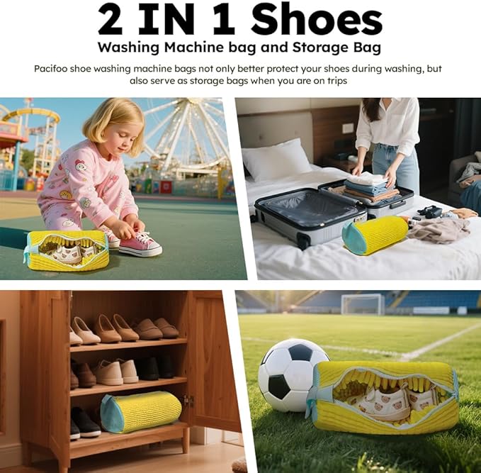 Shoe Washing Machine Bag: Shoe Washing Bag Keeps Clean - Reusable Laundry Shoe Bag for Sneaker Tennis Shoes Unstain Cleaner Kit(Yellow Children 2 Pcs)