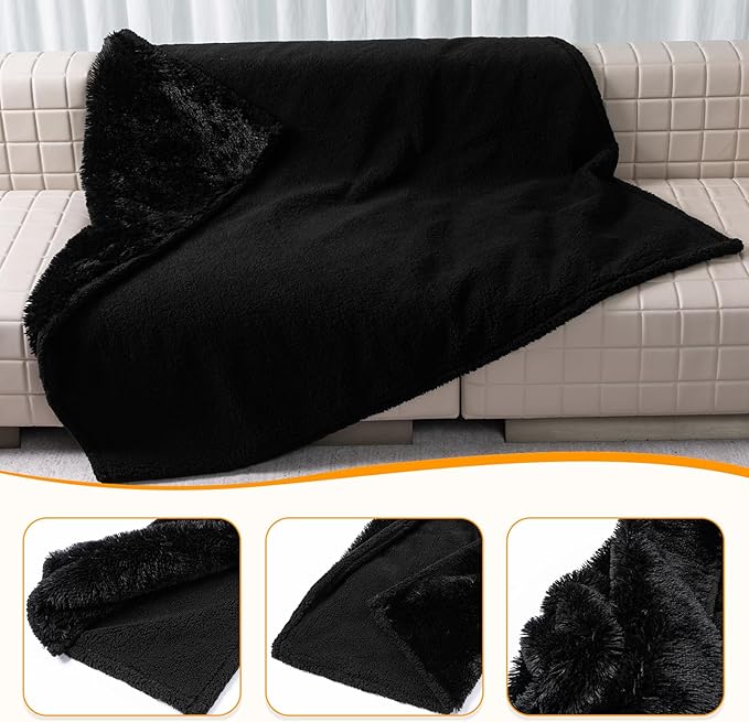 Maidewow Black Calming Pet Blankets for Dogs Waterproof Fluffy Dog Blanket Long Faux Fur Couch Bed Covers for Medium Doggie Kittens Winter Puppy Cover (Black,S-40x28in)