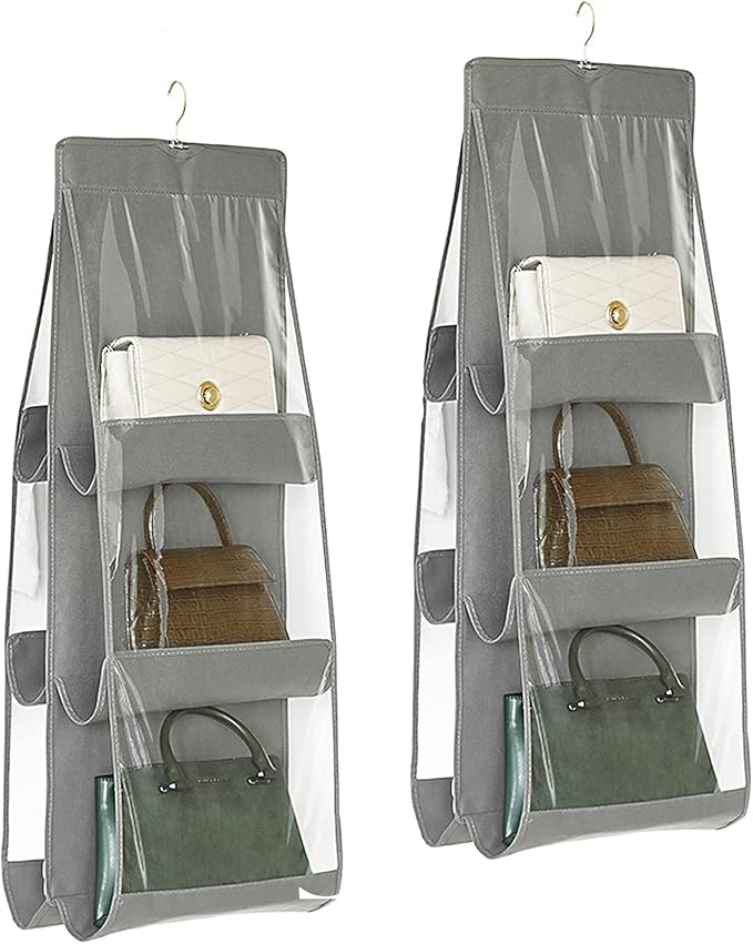 ST-BEST-P Handbag Storage Hanging Purse Organizer Bedroom Organization Dust-Proof Holder Bag for Wardrobe Closet (Grey-2Pack)