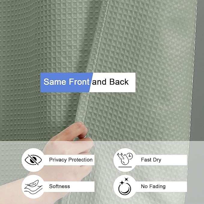 OVZME Stall Fabric Shower Curtain Set - 36x72, Waffle Weave 230GSM Heavy Duty Shower Curtains for Narrow Stall Size, Machine Washable Bath Curtain with 12 Plastic Hooks, Sage Green