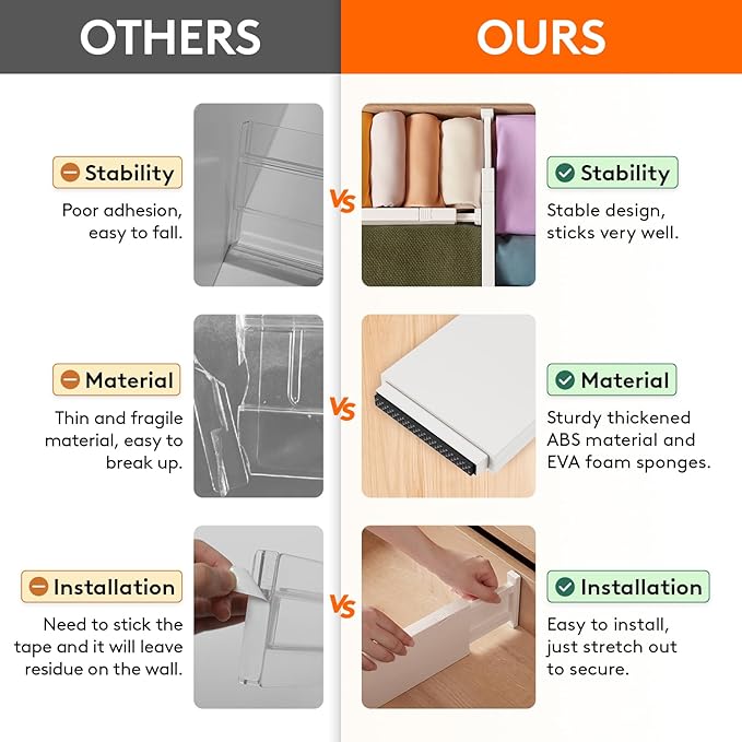 Lifewit 8 Pack Drawer Dividers 4" High, 11-17" Adjustable Dresser Drawer Organizers for Clothes, Expandable Dresser Separators in Bedroom/Bathroom/Kitchen/Vanity/Office Organization and Storage, Beige