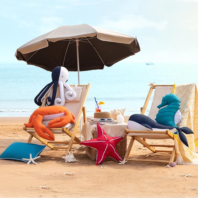 Phantoscope Outdoor Starfish Shaped Throw Pillow, Decorative Waterproof Pillows for Outdoor Patio Furniture, Beach Cushion Pillows, Red 21.5 x 21.5 Inches