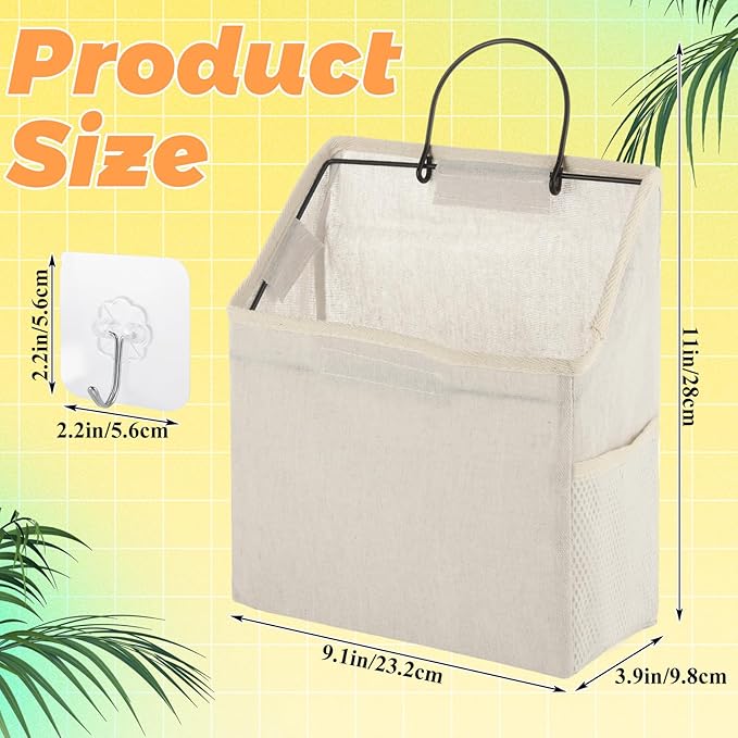 STARVAST 8Pcs Wall-Hanging Storage Bags, Desktop Organizer Basket, Door Organizer Basket, Bathroom Closet Hanging Storage Bag Waterproof Linen Cotton for Kitchen, Bedroom, Living Room, 8Hooks(White)