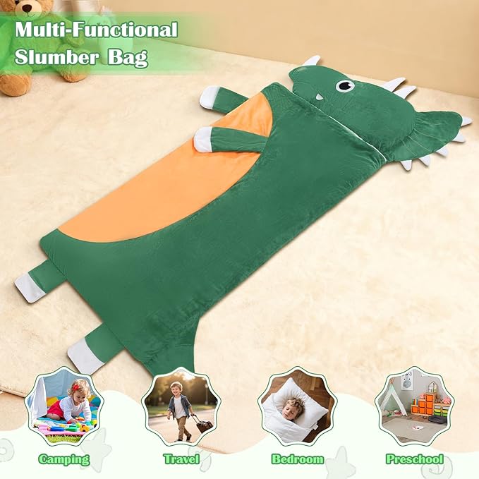 Toddler Nap Mat,Elephant Kids Sleeping Bag 67‘’×27‘’,Extra Large Slumber Bag Thick with Removable Pillow for Girls Boys,Soft Plush Roll Up Sleeping Mat Lightweight for Preschool,Daycare,Travel
