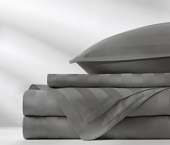 Pure Bamboo King Sheets, Genuine 100% Organic Viscose Derived from Bamboo Bed Sheet Set, Luxuriously Soft & Cooling, Double Stitching, 2 Year Quality Promise (King, Jacquard Stone)