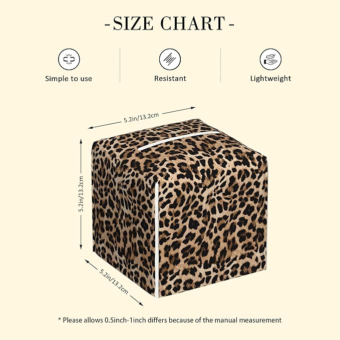 POIUBLE Leather Tissue Box Holder Leopard Print Tissue Box Cover Square Waterproof Tissue Holder Organizer Modern Napkin Holder for Bedroom Dresser Night Stand Office Desk