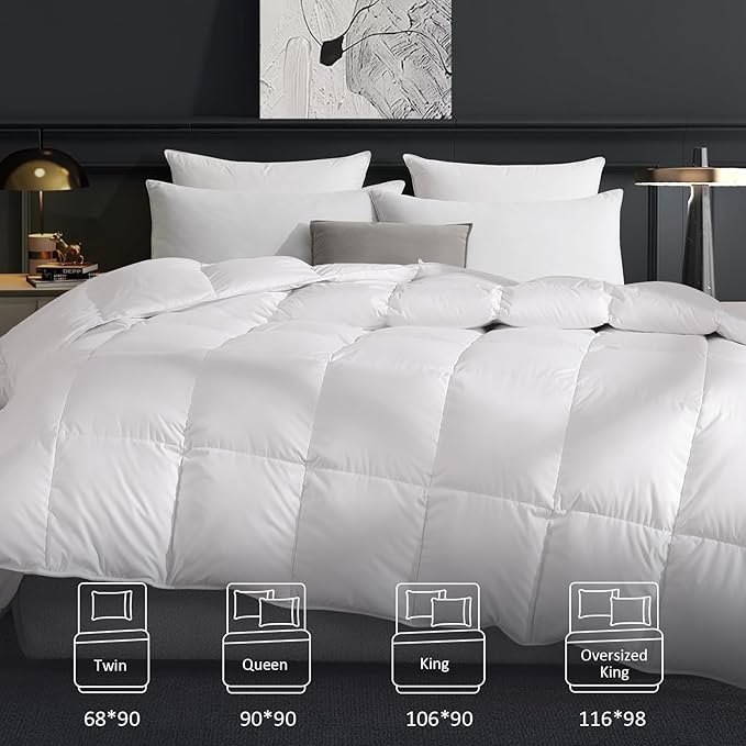 Dreamhood Down Feather Fiber Comforter King Size Fluffy Breathable White Duvet Insert Ultra Soft All Season Luxury Bedding Comforter with Corner & Center Loops (106"x90")