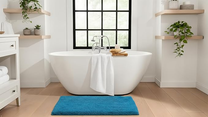 C23 Luxury Shag Bath Rug | 2200 GSM Ultra-Soft Plush Thick Bathroom Mat | 20"x32" Teal High-Density Shaggy Rug | Non-Slip Natural Latex Back, Absorbent, Machine Washable, 1 Piece