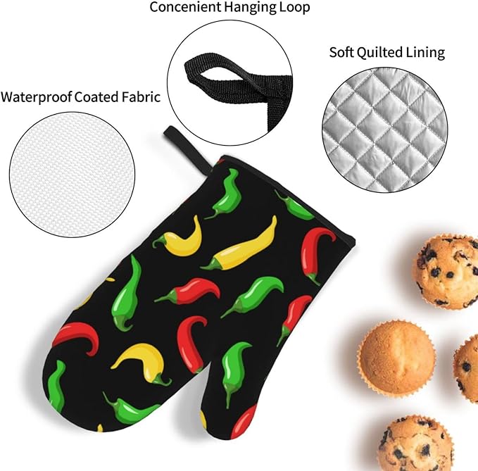 Hot Chili Peppers Oven Mitts and Pot Holders Set of 4, Oven Mittens and Potholders Heat Resistant Gloves for Kitchen Cooking Baking Grilling BBQ
