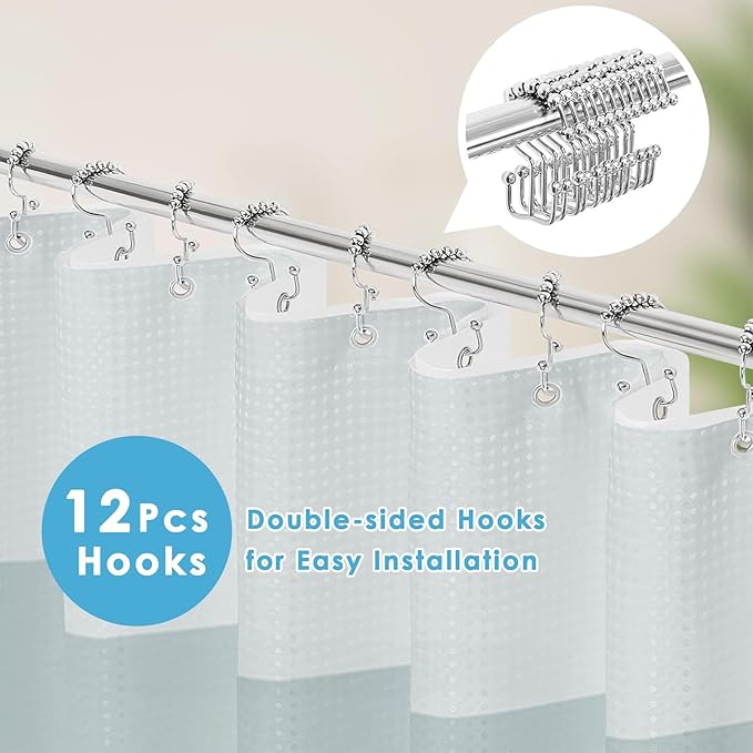 Nesphy Shower Curtain and Liner, Navy and Blue Ombre Striped 3 in 1 Shower Curtain and PEVA Liner Set with 12 Rust-Resistant Metal Hooks, Waterproof Fabric Shower Curtains for Bathroom, 72 W x 72 H