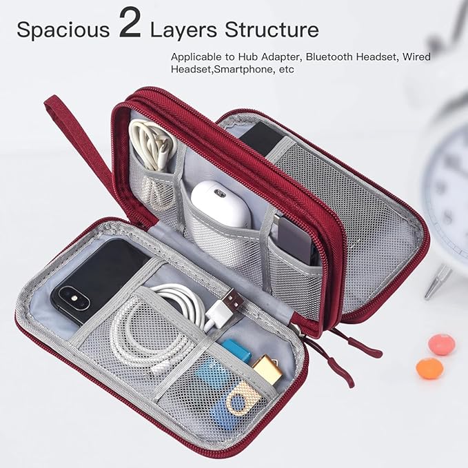 CAAORDKSO Electronic Cord Organizer Travel Case, Travel Cable Organizer Bag, Waterproof Electronic Accessories Carry Pouch for Cable, Cord, USB, Charger, Phone, Power Bank, Earphone (Wine Red, Medium)