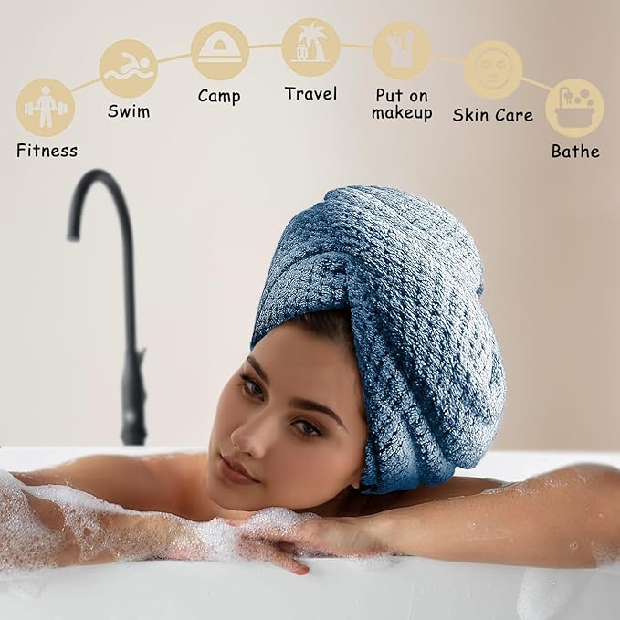 YHPDYL 3 Pack Microfiber Hair Towel Wrap for Women, Fast Drying Hair Turban with Button, Anti-Frizz Large Hair Towel for All Hair Styles, Soft & Absorbent Hair Drying Towel(Bule,Purple,Orange)
