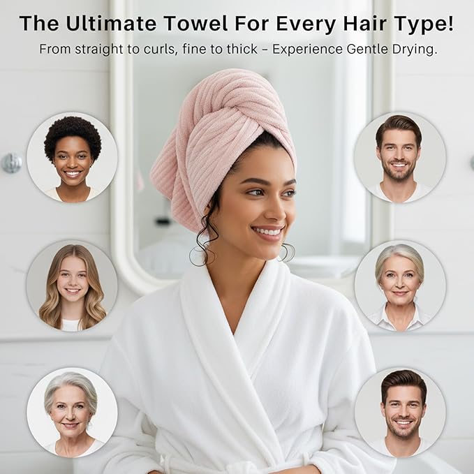 YHPDYL 2-Pack Women's Microfiber Hair Towel Wrap: 50% Faster Drying, Ultra - Absorbent & Anti - Frizz for Long and Curly Hair! 40x11 Inches Oversized, Lightweight for Travel, Gym, Spa & Home Use