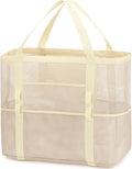 Fammart Mesh Beach Bag, Large Beach Tote with Zipper Pocket for Family Pool Bag for Toys & Vacation Essentials