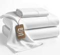 LANE LINEN 100% Cotton Sheets – 450 Thread Count Naturally Cooling Twin Sheets Set, Soft & Comfy Sateen Weave, Deep Pocket Fits 15” Mattress, Fade-Resistant Hotel Bedding, White