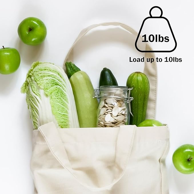 FF Sgdfc 2 Pcs Canvas Tote Bags, Natural Color Tote Bags 15 x 16 inch Sustainable Eco Friendly reusable, for Grocery Bags, DIY Gift Bags, Shopping Bags (Natural Colour)