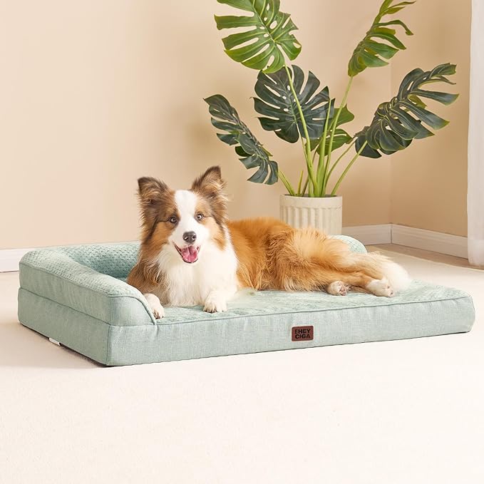 EHEYCIGA Extra Large Dog Bed Othorpedic, Memory Foam XL Dog Bed with Washable Removable Cover, Waterproof Pet Sofa Couch XLarge Size Dogs with Nonskid Bottom, 44x32x6.5, Greyish Green
