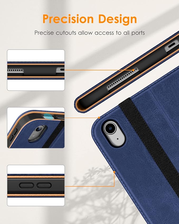 DTTO for iPad (A16) 11th Generation Case 11 Inch 2025, iPad 10th Generation Case 10.9 Inch 2022, Premium Leather Business Folio Stand Cover with Pencil Holder - Auto Wake/Sleep, Navy Blue