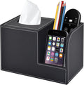 XNONE PU Leather Tissue Box Cover with Storage Square-Multifunctional Tissue Holder,Remote Control Holder,Decorative Tissues Boxes Organizer,Home Office Desktop Storage box,Black
