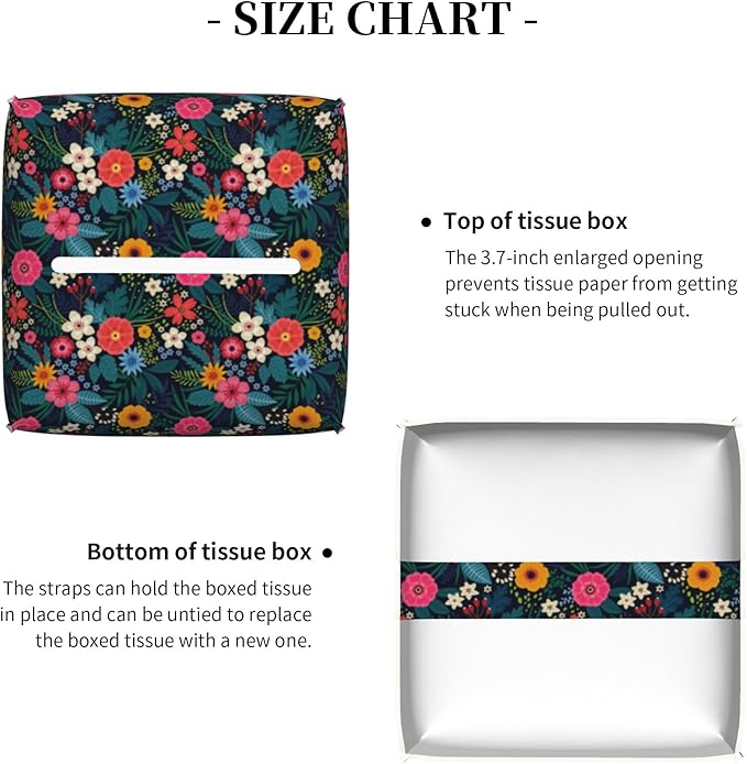 POIUBLE Colorful Flowers and Leaves Tissue Box Cover Leather Tissue Box Holder Square Facial Paper Organizer Dispenser for Bathroom Kitchen Bedroom Vanity Countertop Night Stands