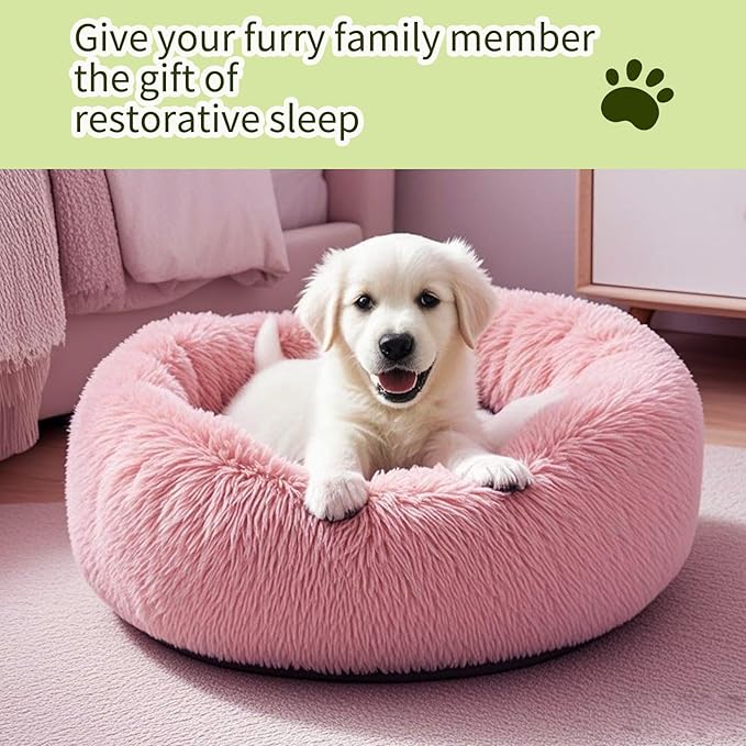 Comfort Donut Dog Bed for Small Dogs, Cat Bed & Pet Bed for Indoor Use, Medium Size with Soft Plush, Round Dog Beds for Large Dogs and Cats(Rubber Red,24''Lx24''Wx8''Th)