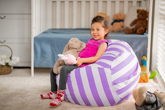 WEKAPO Stuffed Animal Storage Bean Bag Chair Cover for Kids | Stuffable Zipper Beanbag for Organizing Children Plush Toys Large Premium Cotton Canvas (Purple, X-Large)