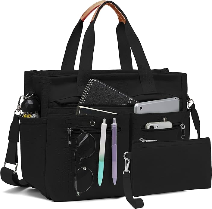 Women's Large Canvas Tote Bag Set (2PCs) - Ideal for Laptop, Hobo, Crossbody, Handbag, Travel, Gym & Work