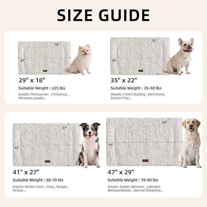 VERABE Fluffy Reversible Dog Bed Mat - Ultra Soft & Machine Washable Dog Crate Pad fit for Metal Kennel, Cozy Sleeping Mat, 29" x 18", Beige